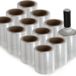 Handheld Stretch Wrap Rolls (5" x 1000', Portable Handle Included, 12-Pack) – Clear Film for Home Storage and Item Bundling