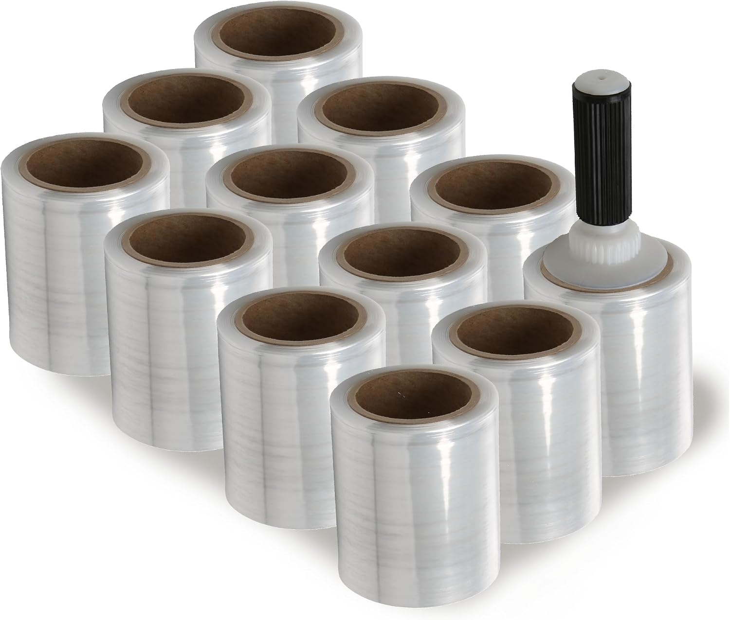 71j97Rjn6fL._AC_SL1500_.jpg Handheld Stretch Wrap Rolls (5" x 1000', Portable Handle Included, 12-Pack) – Clear Film for Home Storage and Item Bundling - Image 1